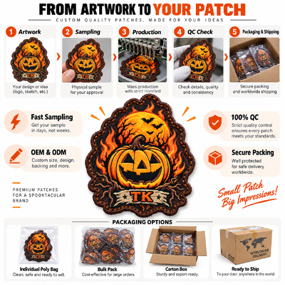 Custom Halloween Pumpkin Patches with Printed Design for Jackets and Clothing